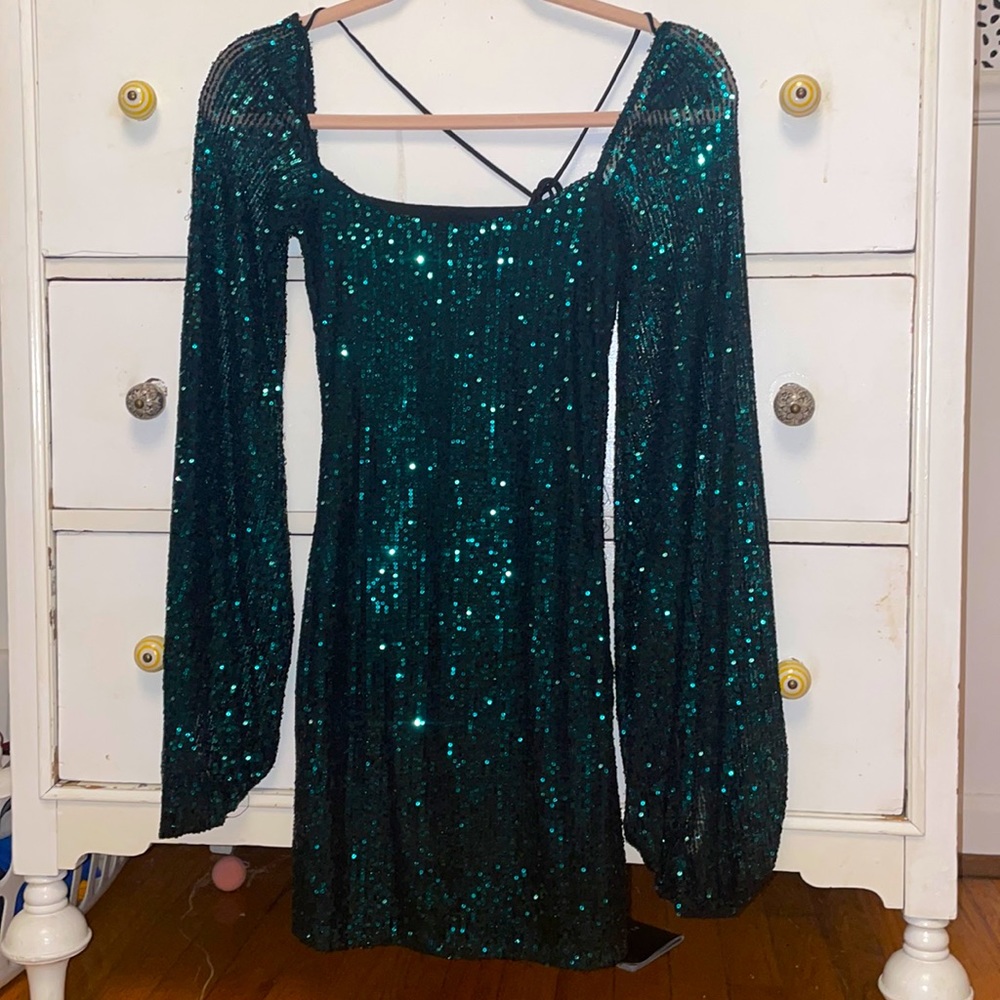 Green sparkly long sleeve luck in the sky dress
